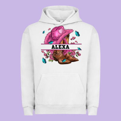 Pink Costom Name Cowgirl Hat And Roses Urban Hoodie Designed By Adodesignshop