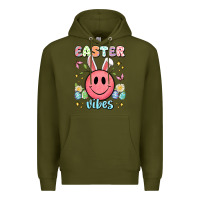 Army Green easter vibes smiley face Premium Hoodie - Artiststas