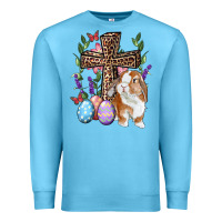 Ocean Blue Easter bunny and floral cross Premium Sweatshirt - RanaPortraitStore