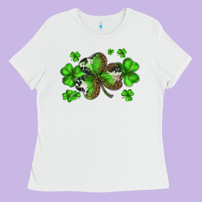 St. Patricks Day Shamrocks Ladies Tee Designed By Barkaloodesign