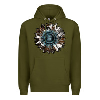 Army Green cowhide leopard and  leather sunflower Premium Hoodie - RanaPortraitStore