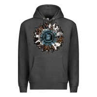 Charcoal Heather cowhide leopard and  leather sunflower Premium Hoodie - RanaPortraitStore