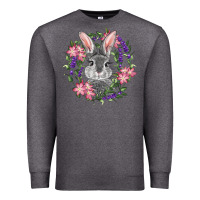 Charcoal Heather Easter Bunny With Floral Wreath Premium Sweatshirt - RanaPortraitStore