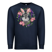 Navy Easter Bunny With Floral Wreath Premium Sweatshirt - RanaPortraitStore