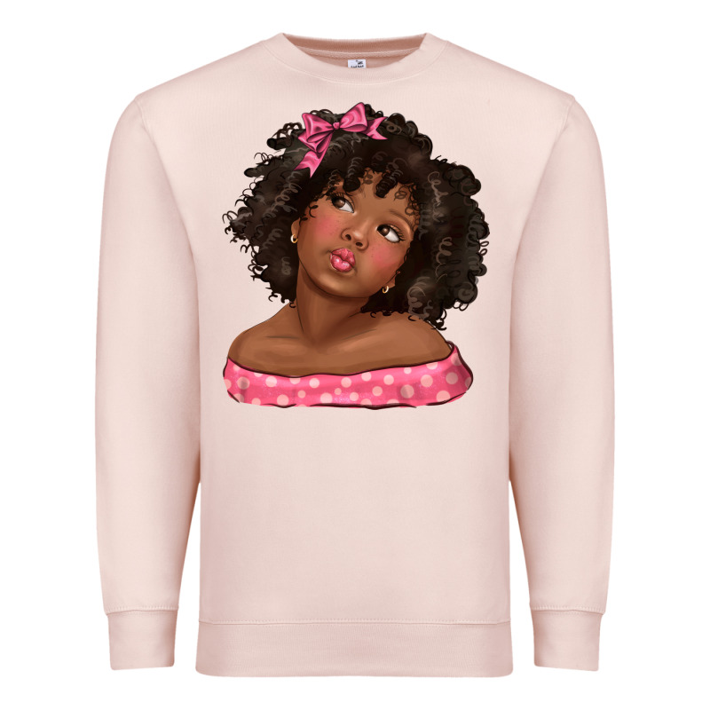 Afro Black Girlchild Kiss With Bow Premium Sweatshirt by texasbilliewilder | Teevron