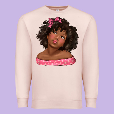 Premium Sweatshirt afro black girlchild kiss with bow