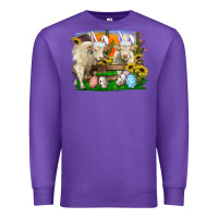 Purple Easter Farm Cows Bunny Ears And Eggs Premium Sweatshirt - RanaPortraitStore