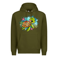 Army Green ocean with turtle Premium Hoodie - AdoDesignShop