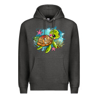 Charcoal Heather ocean with turtle Premium Hoodie - AdoDesignShop