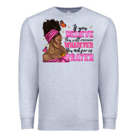 Heather Grey afro woman bun and religion faith prayer Premium Sweatshirt - texasbilliewilder