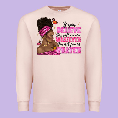 Premium Sweatshirt afro woman bun and religion faith prayer