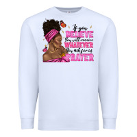 White afro woman bun and religion faith prayer Premium Sweatshirt - texasbilliewilder