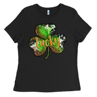 Black st. patricks day lucky shamrock Ladies Tee - BarkalooDesign