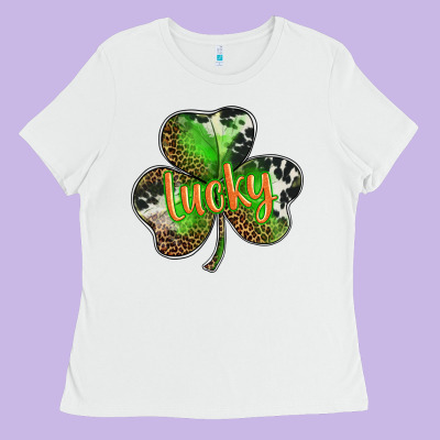 St. Patricks Day Lucky Shamrock Ladies Tee Designed By Barkaloodesign