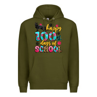 Army Green happy 100th days of school cat Premium Hoodie - Artiststas