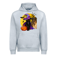 Heather Grey black witch cat coffin and moon Urban Hoodie - BundleAndBundleShop
