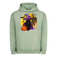 Pigment Oil Green black witch cat coffin and moon Urban Hoodie - BundleAndBundleShop
