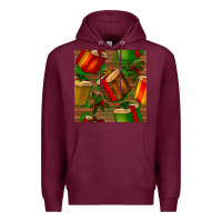 Burgundy christmas gift box seamless pattern Premium Hoodie - BundleAndBundleShop