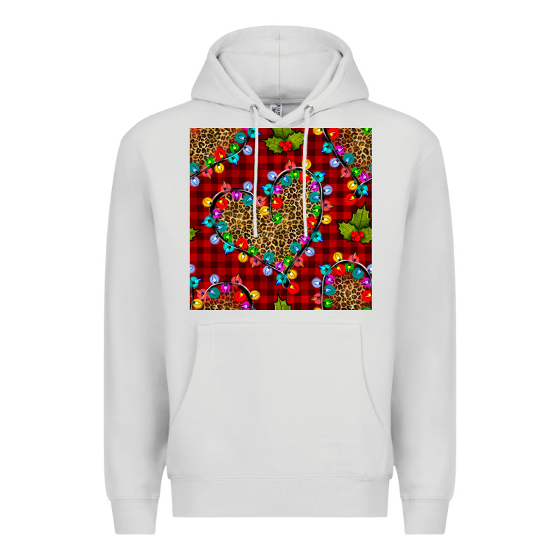 Christmas Lights And Leopard Hearts Seamless Pattern Premium Hoodie by BundleAndBundleShop | Teevron