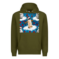 Army Green christmas penguin and heart seamless pattern Premium Hoodie - BundleAndBundleShop