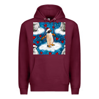 Burgundy christmas penguin and heart seamless pattern Premium Hoodie - BundleAndBundleShop