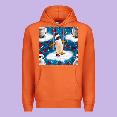 Christmas Penguin And Heart Seamless Pattern Premium Hoodie Designed By Bundleandbundleshop
