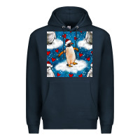 Navy christmas penguin and heart seamless pattern Premium Hoodie - BundleAndBundleShop