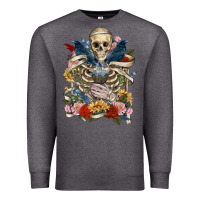 Charcoal Heather Flower Boho Skull Skeleton Premium Sweatshirt - RanaPortraitStore