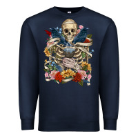 Navy Flower Boho Skull Skeleton Premium Sweatshirt - RanaPortraitStore