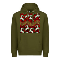 Army Green christmas deer and plaid seamless pattern Premium Hoodie - BundleAndBundleShop