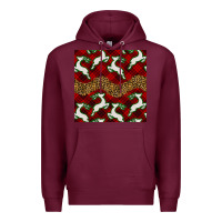Burgundy christmas deer and plaid seamless pattern Premium Hoodie - BundleAndBundleShop