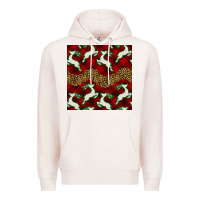 Pale Pink christmas deer and plaid seamless pattern Premium Hoodie - BundleAndBundleShop