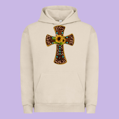Leopard Gemstone Sunflower Cross Urban Hoodie Designed By Jahusdesignshop