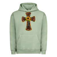 Pigment Oil Green leopard gemstone sunflower cross Urban Hoodie - JahusDesignShop