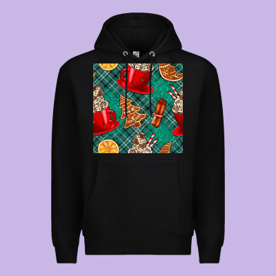 Christmas Hot Chocolate And Cookie Seamless Pattern Premium Hoodie Designed By Bundleandbundleshop