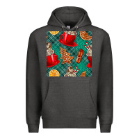 Charcoal Heather christmas hot chocolate and cookie seamless pattern Premium Hoodie - BundleAndBundleShop