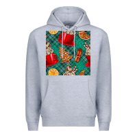 Heather Grey christmas hot chocolate and cookie seamless pattern Premium Hoodie - BundleAndBundleShop