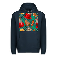 Navy christmas hot chocolate and cookie seamless pattern Premium Hoodie - BundleAndBundleShop