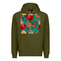 Army Green christmas hot chocolate and cookie seamless pattern Premium Hoodie - BundleAndBundleShop
