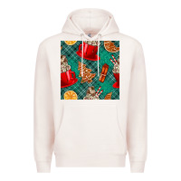 Pale Pink christmas hot chocolate and cookie seamless pattern Premium Hoodie - BundleAndBundleShop