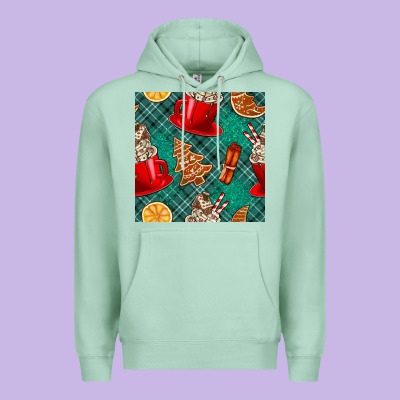 Christmas Hot Chocolate And Cookie Seamless Pattern Premium Hoodie Designed By Bundleandbundleshop