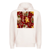 Pale Pink christmas gingerbread cookie house seamless pattern Premium Hoodie - BundleAndBundleShop