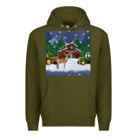 Army Green christmas town and farm tractor seamless pattern Premium Hoodie - BundleAndBundleShop