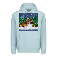 Blue Mist christmas town and farm tractor seamless pattern Premium Hoodie - BundleAndBundleShop