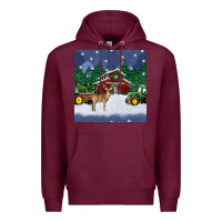 Burgundy christmas town and farm tractor seamless pattern Premium Hoodie - BundleAndBundleShop