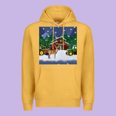 Christmas Town And Farm Tractor Seamless Pattern Premium Hoodie Designed By Bundleandbundleshop