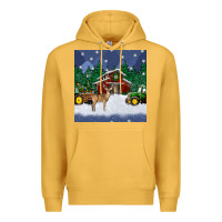 Mustard christmas town and farm tractor seamless pattern Premium Hoodie - BundleAndBundleShop