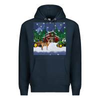 Navy christmas town and farm tractor seamless pattern Premium Hoodie - BundleAndBundleShop