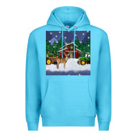 Ocean Blue christmas town and farm tractor seamless pattern Premium Hoodie - BundleAndBundleShop