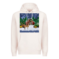 Pale Pink christmas town and farm tractor seamless pattern Premium Hoodie - BundleAndBundleShop